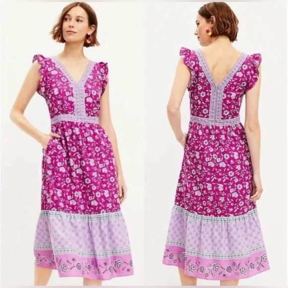 LOFT Pink and White Floral Maxi Dress Size 10 - Picture 11 of 11